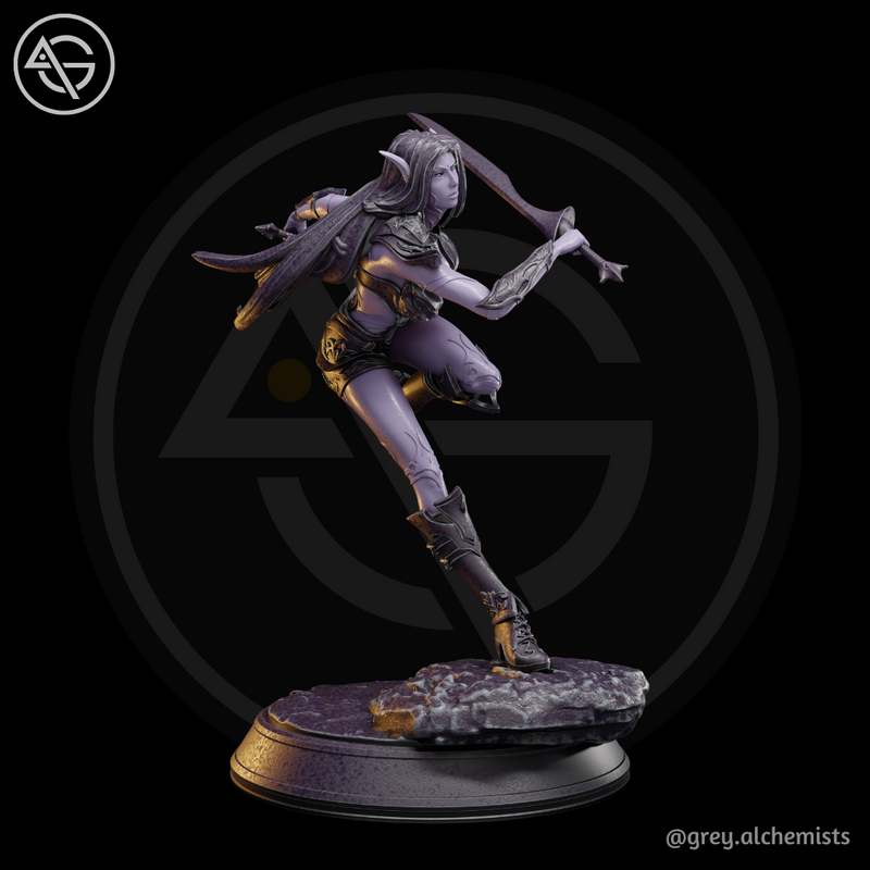 Rina the Drow Demon Hunter, Attack Pose 2 - Fantasy Resin Miniature in 32mm - DnD