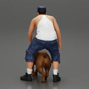 gangster homie in cap and short with his pitbull dog on the street - Only-Games