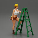 Young girl in helmet mechanic climbing the ladder - Only-Games