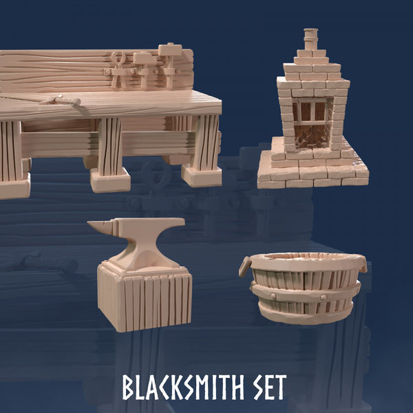 Blacksmith Set (4 Models) - Forge - Blacksmith Shop