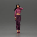 Elegant woman in purple outfit with crop top and heels - Only-Games