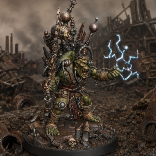 Telly-Porta Skrapp Boy | supported  - Sci-Fi Orc Warlord Miniature | Scrap-Tech| Original Wargaming 40mm