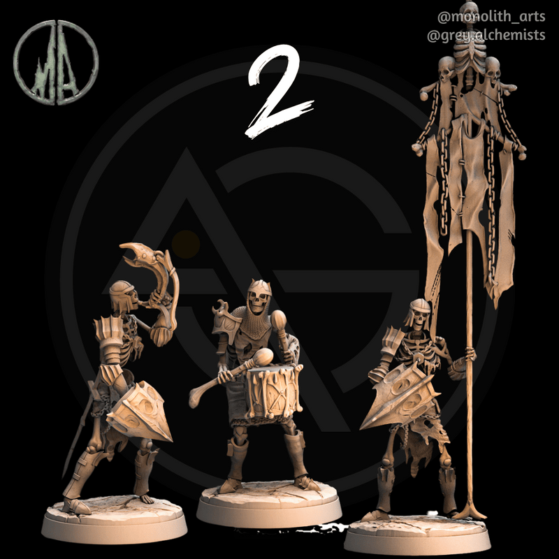 Skeleton Command Groups - 3 Different Sets - Fantasy Resin Miniatures in 32mm - DnD Monsters