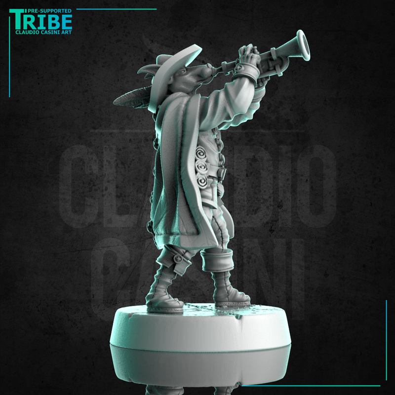 (0302) Male anubian dog folk bard musician with trumpet - Only-Games