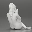 Naked girl scared sitting and holding a pillow while watching a horror movie on TV - Only-Games