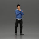 Confident Man with Backpack in Blue Sweater, Pondering Thoughts - Only-Games