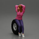 sexy girl in jacket and pants sitting  and hands in hair - Only-Games