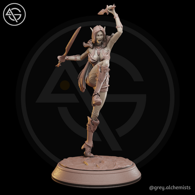 Rina the Drow Demon Hunter, Attack Pose 1 - Fantasy Resin Miniature in 75mm - DnD