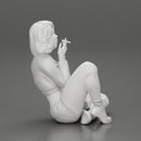 Sexy girl in mini jacket sitting leaning against wall smoking cigarette - Only-Games