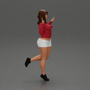 happy girl in a mini jacket and shorts, jumping on one leg - Only-Games