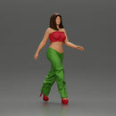 Woman Confidently Walks Forward in Stylish Green and Red Outfit - Only-Games