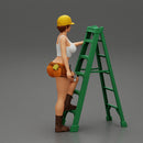 Young girl in helmet mechanic climbing the ladder - Only-Games