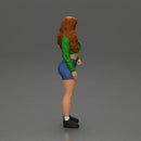 sporty happy girl standing in mini jacket and short with long hair - Only-Games