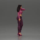 Elegant woman in purple outfit with crop top and heels - Only-Games