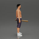black afro gangster in shorts standing and holding a baseball bat - Only-Games