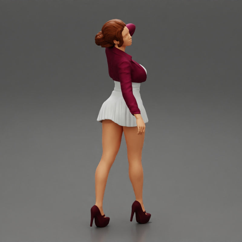 Beautiful woman in a dress walking with hand on head - Only-Games