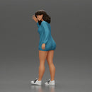 Sexy girl in a long shirt and shoes walks by waving hello to someone - Only-Games