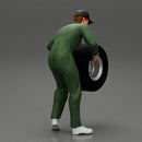 Auto mechanic walking and carrying tyre - Only-Games