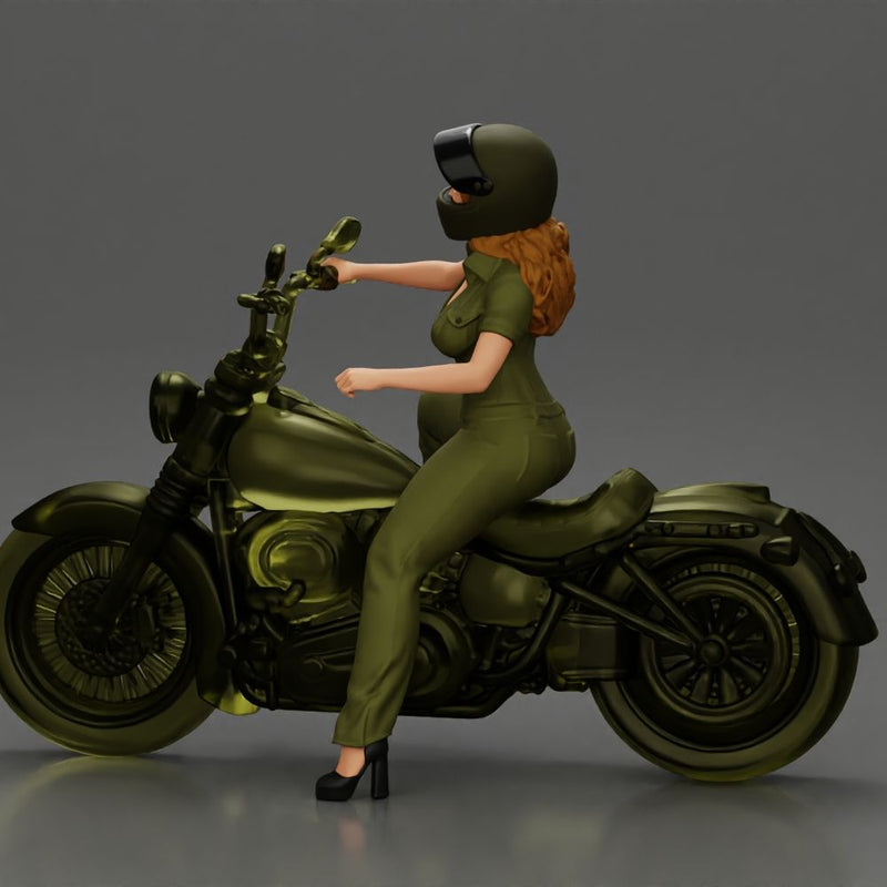 Motorcycle woman Rider in Military-Style Gear