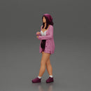 Pretty Girl with an Umbrella in Open Sweater and shorts Posing and Standing - Only-Games