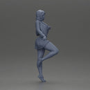 Confident Woman Strikes Dynamic Pose in mini jacket and mini skirt - Only-Games