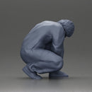 Worker injumpsuit Squatting Down, Carefully Adjusting His Pants with Focus - Only-Games