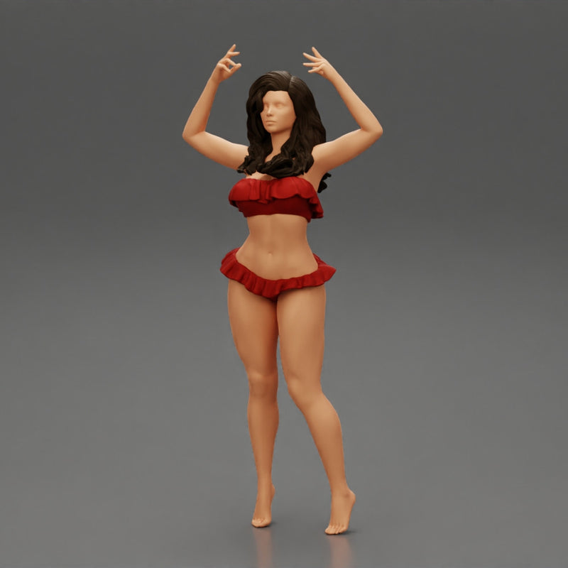 Hot beautiful woman in bikini standing with her arms raised up - Only-Games