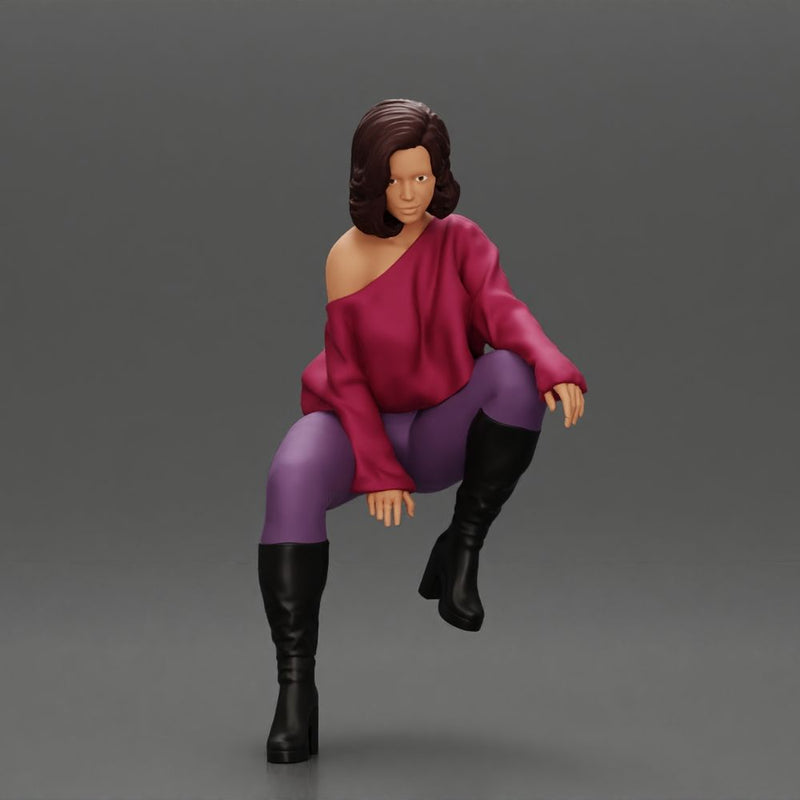 lowrider girl sitting on a car, wearing boots and a stylish shirt - Only-Games