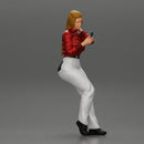 beautiful woman in a leather jacket sitting using a phone - Only-Games