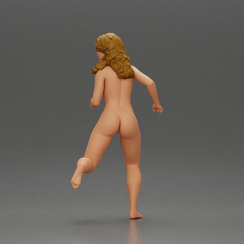 Naked Afraid woman running with a determined expression