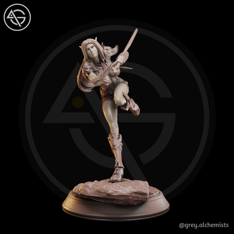 Rina the Drow Demon Hunter, Attack Pose 2 - Fantasy Resin Miniature in 75mm - DnD