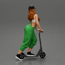 2 Sexy Woman Riding Electric Scooter At Parking Wearing overalls suit and cap - Only-Games