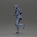 Afraid young woman running in an open shirt and shorts with a determined expression - Only-Games