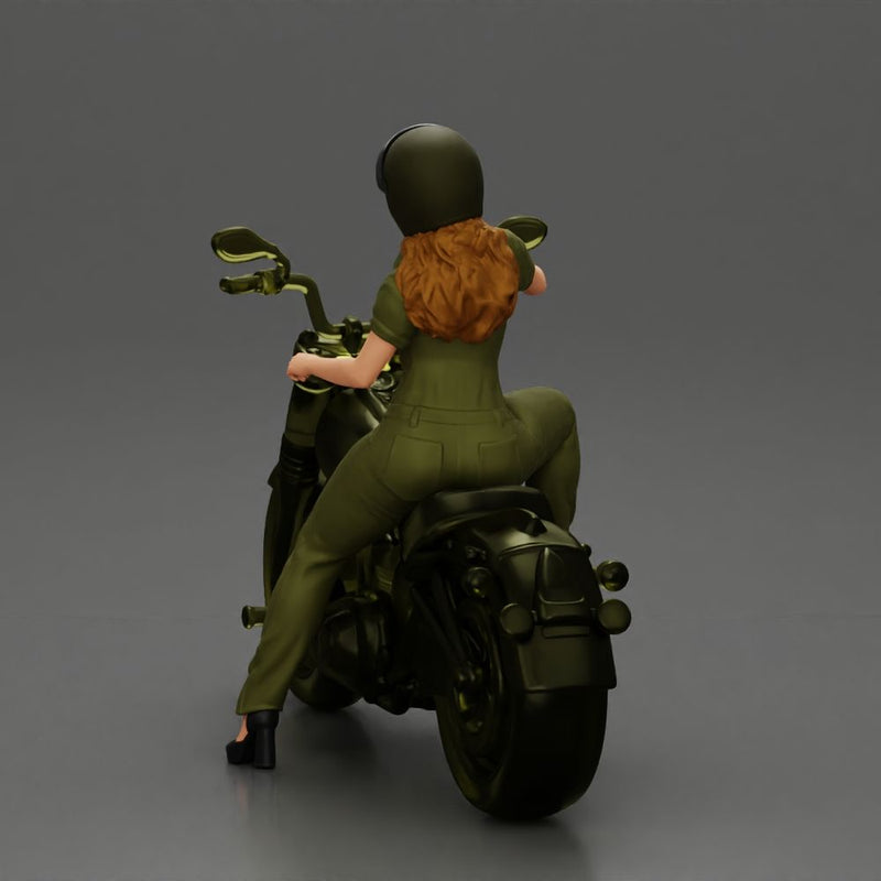 Motorcycle woman Rider in Military-Style Gear