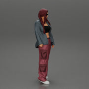 gangster homies lowrider girl posing in long open shirt with long pigtail - Only-Games