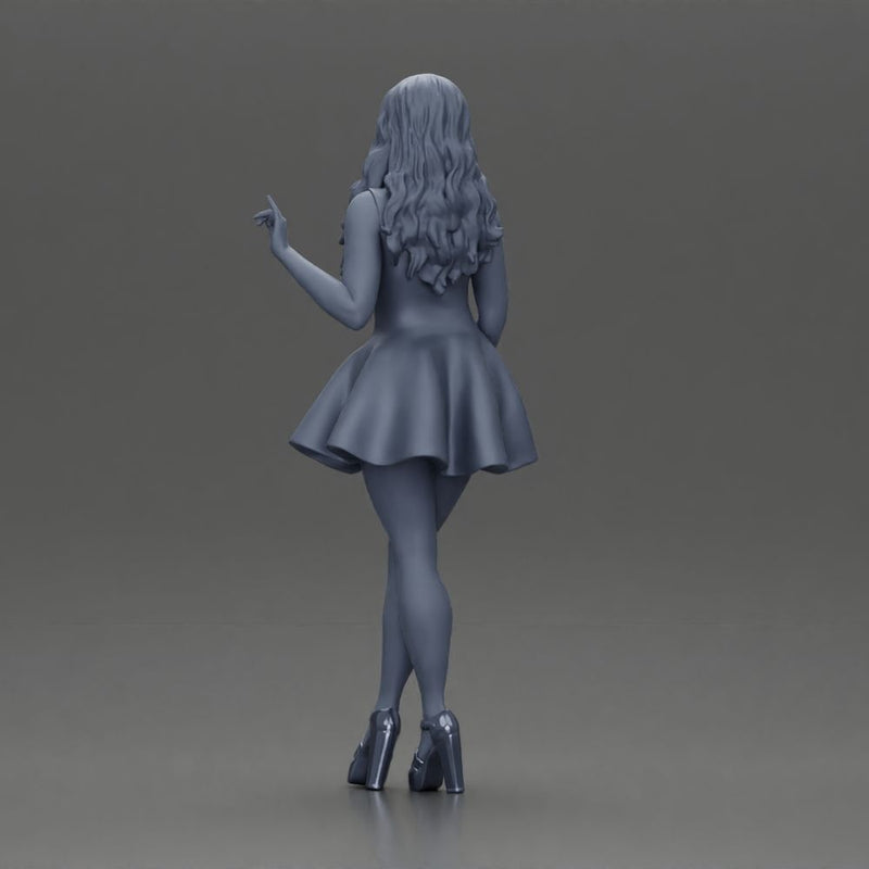 Woman in Flared Dress and Heels with long hair - Only-Games