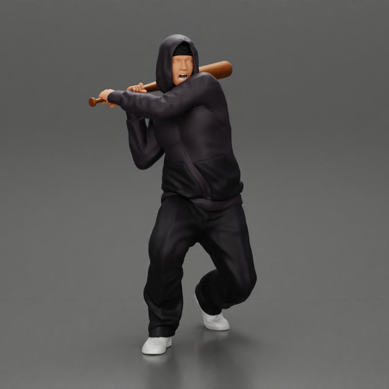 Gangster homie in hoodie Holding Baseball Bat Ready For A Hit - Only-Games