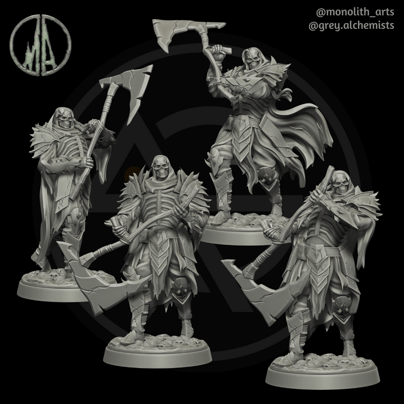 Skeleton Knight with Great Axe - Set of 4 Different Poses - Fantasy Resin Miniatures in 32mm - DnD Monsters