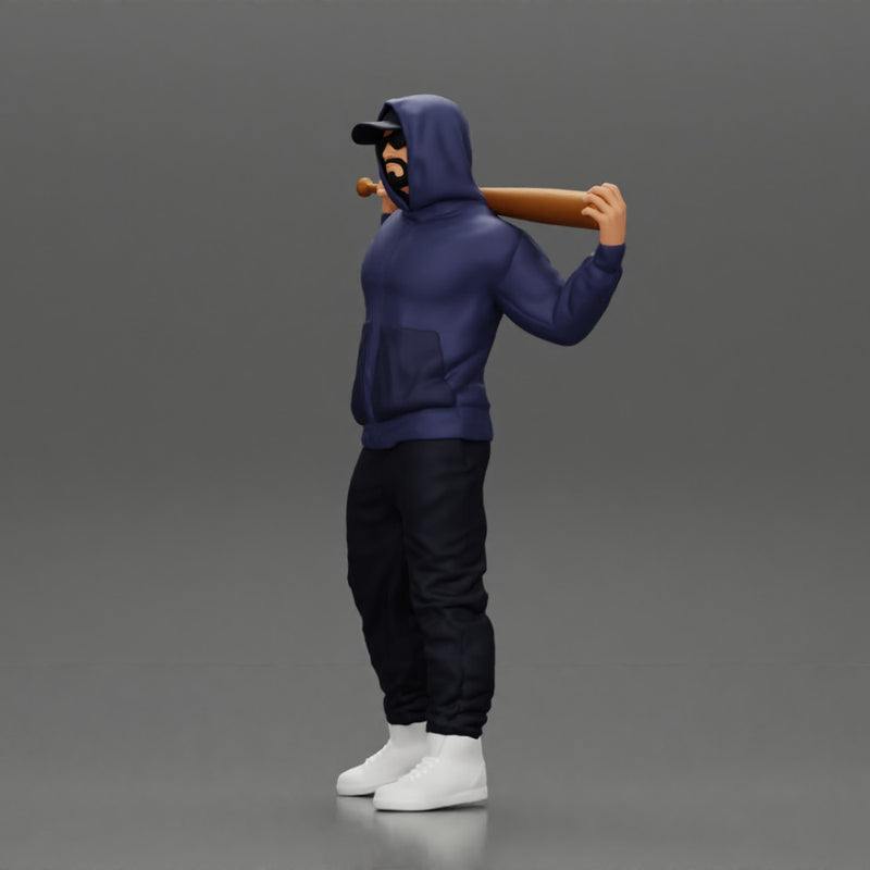 Gangster in hoodie sunglasses and cap holding A Baseball Bat on his shoulder - Only-Games