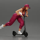 girl in overalls suit and cap riding fast an electric scooter - Only-Games