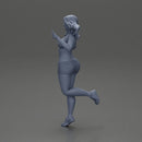 happy girl in a bra  and shorts, jumping on one leg - Only-Games