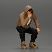 Young Gangster Man With Hoodie Sitting and thinking - Only-Games