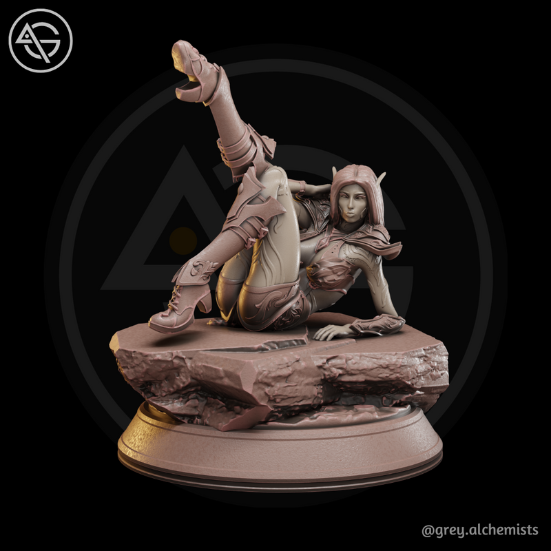 Rina the Drow Demon Hunter, Chilling Pose - Fantasy Resin Miniature in 32mm - DnD