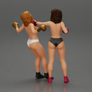 2 separated naked Girls Boxing in boxing gloves ready to finish off in the boxing ring about to be knocked out - Only-Games