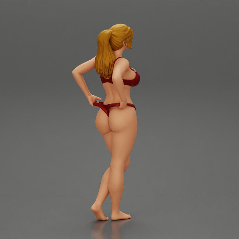 Fit hot woman in bikini taking off swimsuit panties on the beach - Only-Games