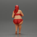 sexy fat woman in bikini summer scarf in the beach putting sunscreen - Only-Games