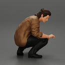 man sitting on the sidewalk and petting his dog - Only-Games