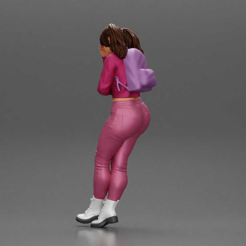 Tearful girl standing in jeans and mini shirt expressing deep sorrow with pigtails - Only-Games
