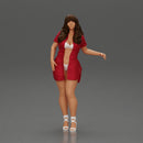 Confident style in red long shirt layers with white accents heels - Only-Games