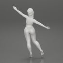 Happy Young Woman in pants Standing on One Leg holding phone - Only-Games